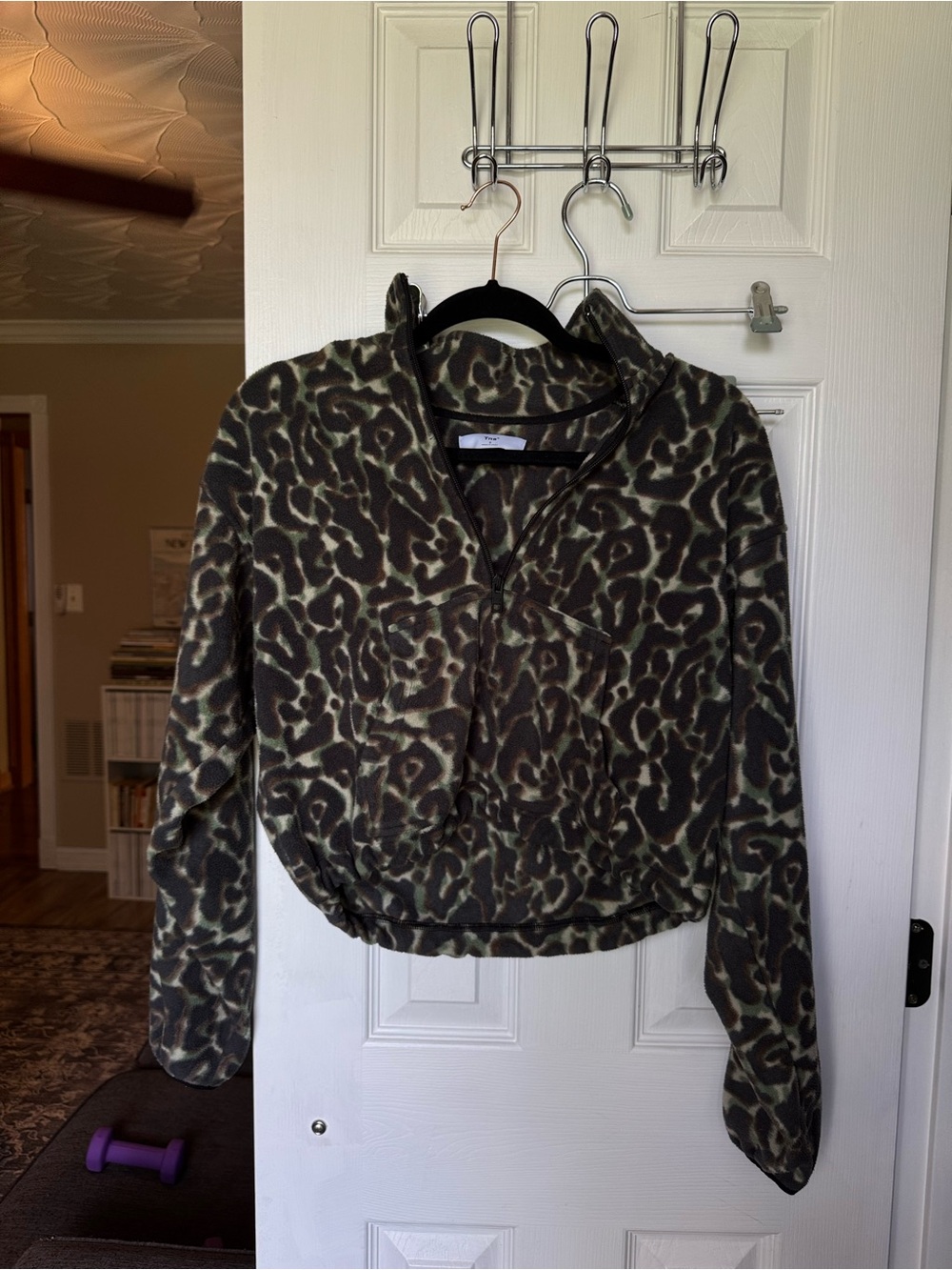 Aritzia TNA camo leopard print fleece half zip sweatshirt pullover